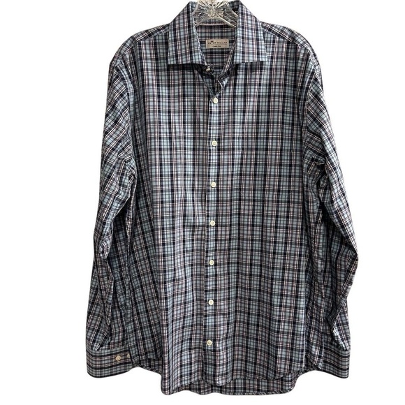 Peter Millar Men's Plaid Button-Crown Ease Down Shirt Size L Long Sleeve - Picture 1 of 15